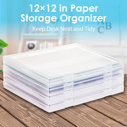 12x12 Scrapbook Paper Storage, 4 Pack Stackable Containers - Image 7