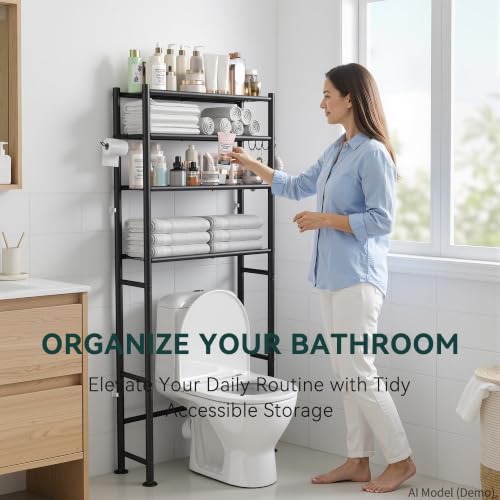 4-Tier Over The Toilet Storage Shelves, Black - Image 7