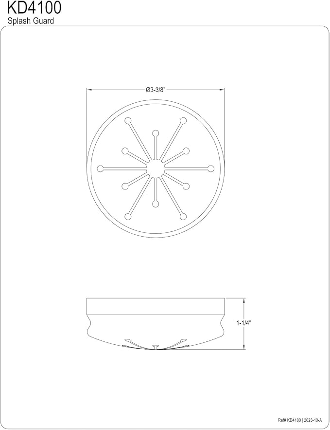 Kingston Brass KD4100 Made to Match Garbage Disposal Splash Guard, 3-3/8'' (L) x 3-3/8'' (W) x 1-1/4'' (H), Black