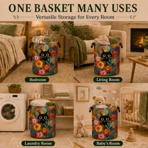 Black Cat Floral Laundry Basket Laundry Hamper | Home Organization - Image 8