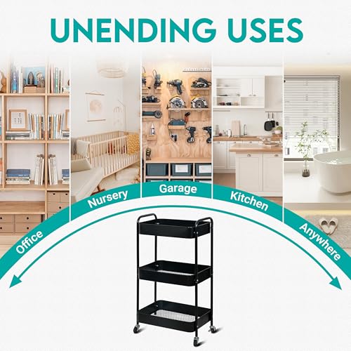 ZOES HOMEWARE 3 Tier Metal Rolling Cart on Wheels,Heavy Duty - Image 7