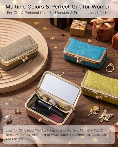 Genuine Leather Mini Travel Jewelry Box, Portable Cosmetic Mirror - Image 8