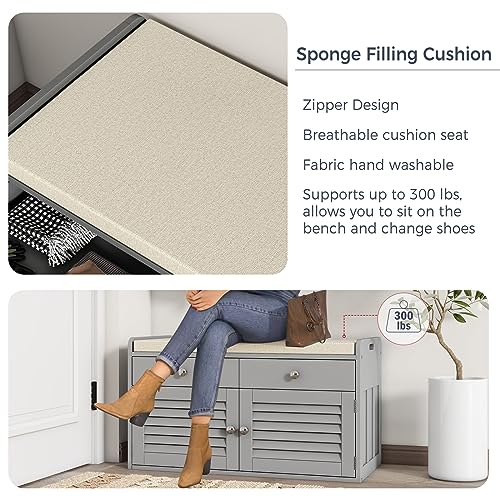 Shoe Storage Bench with 2 Drawers Storage & Cushioned Seats - Image 8