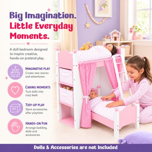 Emily Rose 18” Doll Loft Bunk Bed Pink - Bunkbed w/Storage - Image 8
