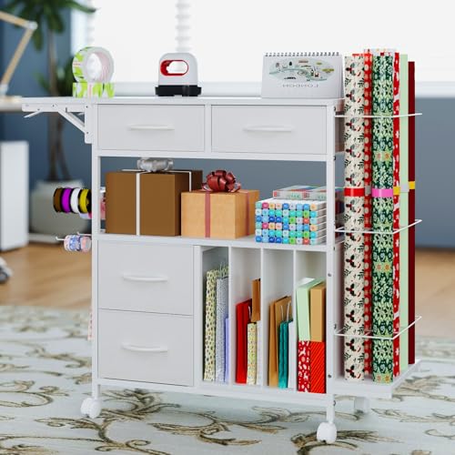 Wrapping Paper Storage Cart with Foldable Table, 3 Tier - Image 8