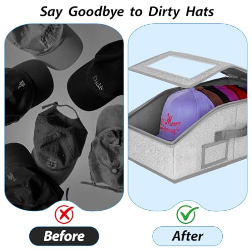 Hat Storage for Caps, Stackable Hat Organizer Boxes, Grey 2PCS - Image 7