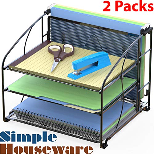 Simple Houseware 3-Tier Desk Organizer with Sliding Drawer, Black - Image 3