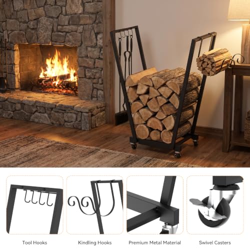 26in Firewood Log Rack Outdoor, Firewood Storage Holder Cart - Image 7