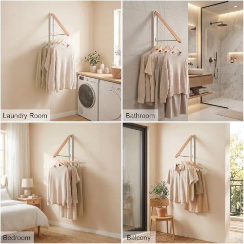 White Foldable Wall Mounted Clothes Drying Rack,Laundry Hanger - Image 8