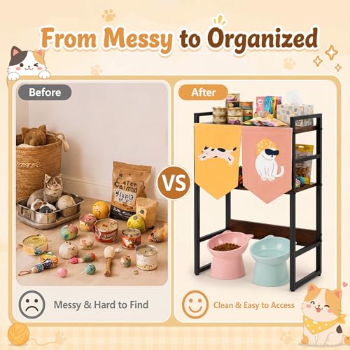 3-tier Cat Feeding Station, Cat Food Storage Shelf with Cute Flag - Image 7