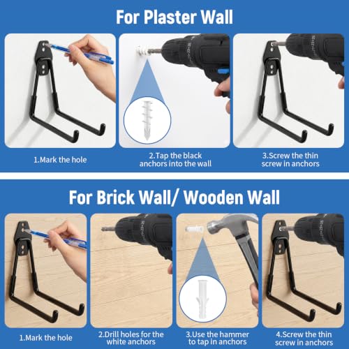 Garage Hooks Heavy Duty, 4 Pack Large 7.5 Inch Ladder Hooks Black - Image 8