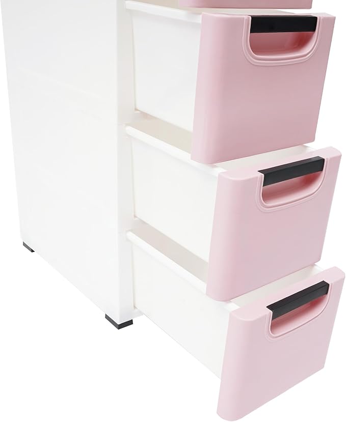 6 Drawers Storage Cart Rolling Storage Drawer Cart Narrow Plastic Dresser Rolling Organizer Cart Storage Unit on Wheels Bathroom Art Craft Supplies Mobile Slim Utility (Dark Pink)