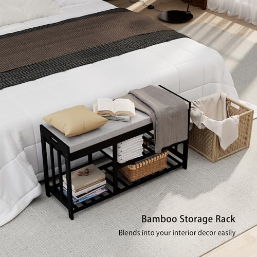 Bamboo Shoe Storage Bench with Cushioned Seat 3-Tier - Image 7