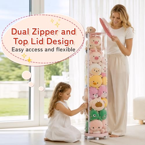 Large Stuffed Animal Storage Tube with Wheels, Tall Toy Organizer - Image 7