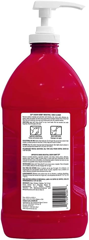 Zep Cherry Bomb Hand Cleaner 48 oz (Case of 4) - Volcanic Rock and Emollients - Perfect for mechanics and DIY'ers