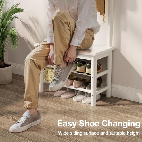 AQIMUELE Coat Rack with Shoe Storage, Narrow Wooden Hall Tree - Image 7