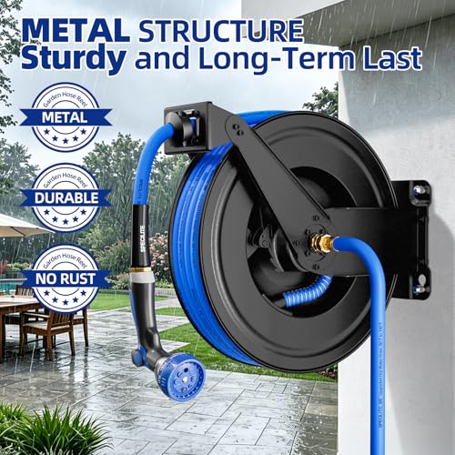 SPECILITE Hot/Cold Retractable Garden Hose Reel 50ft x 5/8", Blue - Image 7