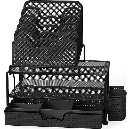 Simple Houseware Mesh Desk Organizer with Sliding Drawer, Black - Image 8