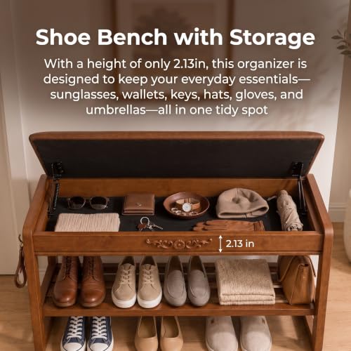 Solid Wood Shoe Rack Bench with Flip-Top Storage Padded - Image 7