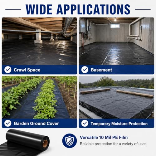 10'x100' Black Crawl Space Vapor Barrier - Image 8