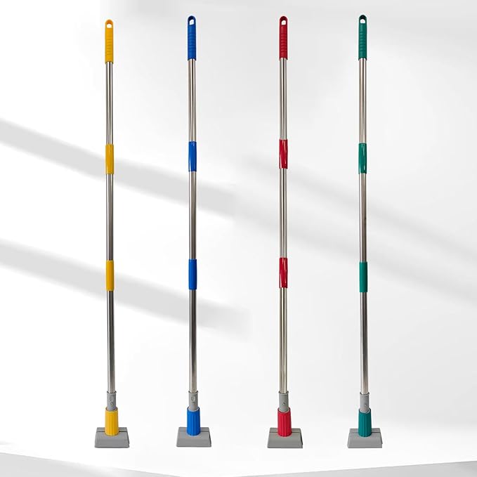 Heavy Duty Commercial Jaw Clamp Mop Handle 55.7 Inch Thickened Stainless Steel Yellow Mop Stick Industrial Grade Replacement Adjustable Mop Rod