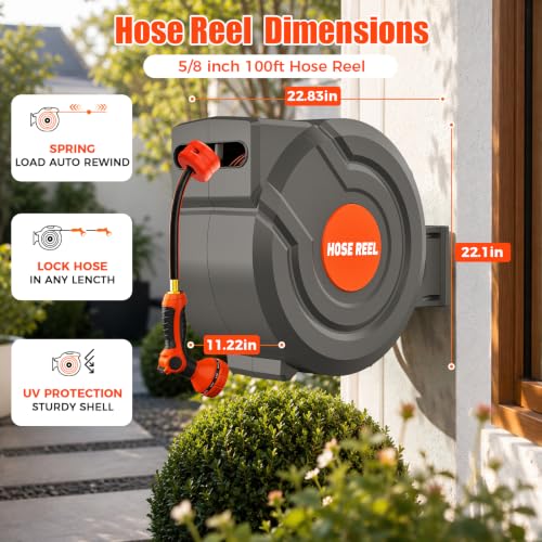 100FT Retractable Garden Hose Reel,5/8 Inch Wall Mounted - Image 8