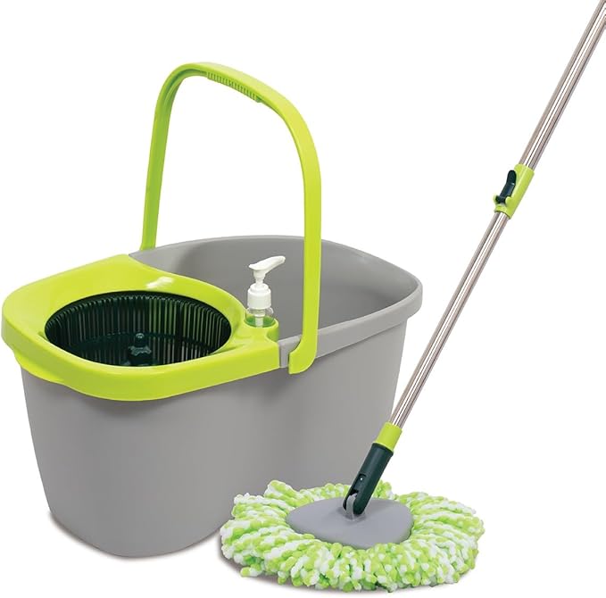 Pine-Sol Spin Mop and Bucket Set - Microfiber Mop Head with Extendable Handle and Easy Wring Bucket - Multi Surface Floor Cleaning System for Wet Mopping