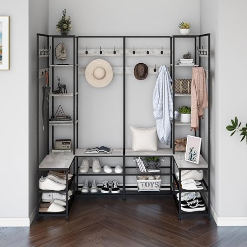 GiftGo Corner Hall Tree with Shoe Rack Storage Bench - Image 8