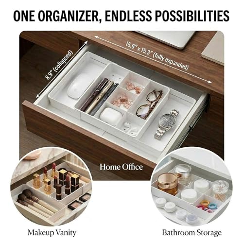 4-Way Expandable Drawer Organizer, 2.2" Low Profile Tray, White - Image 8