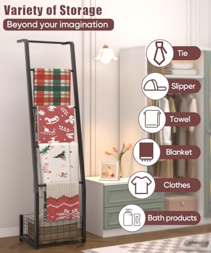 6.3ft Blanket Ladder with Storage Basket, 5 Tier | Home Organization - Image 7