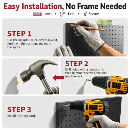 Heavy Duty Metal Pegboard Wall Organizer with 30 Hooks - Image 8