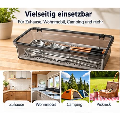 Cabilock 3 Pack Silverware Organizer with Lid, Black - Image 7