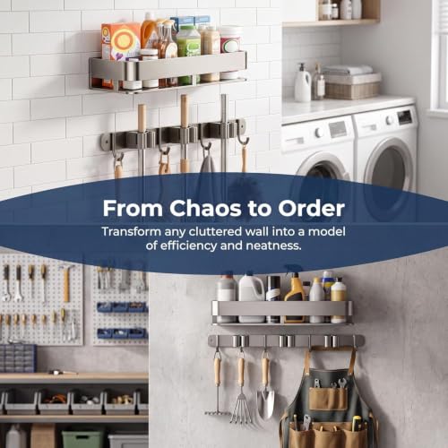 Broom Holder Wall Mount, Heavy Duty Mop Organizer with Shelf - Image 7