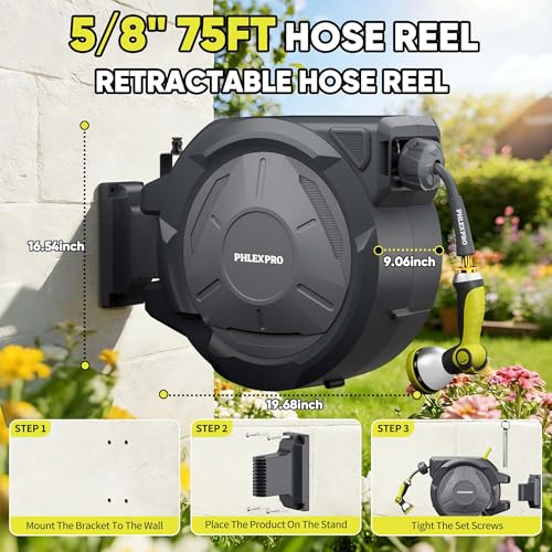 75 FT x 5/8" Retractable Garden Hose Reel with 3/4" Brass Fitting - Image 7