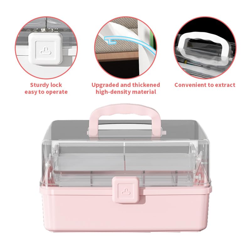 Large 3-Layer Craft Storage Box with Handle, Blue - Image 5