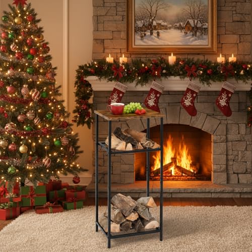 2-tier 32 Inch Firewood Rack Log Holder Indoor Outdoor, Black - Image 8