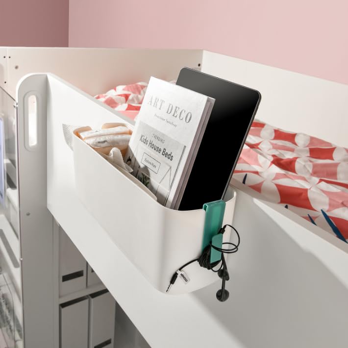 Bedside Hanging Caddy Storage Shelf Organizer with 2 Hooks White - Image 7
