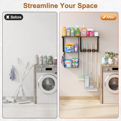 Housolution Wall Mount Broom Holder Laundry Room Storage - Image 7