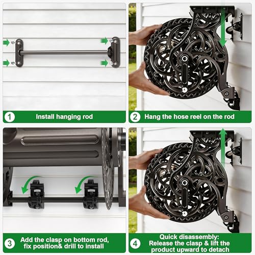 Garden Hose Reel Wall Mount Metal, Holds 125 ft x 5/8" - Image 7