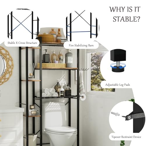 Over The Toilet Storage Cabinet, 3-Tier Bathroom Shelves - Image 7