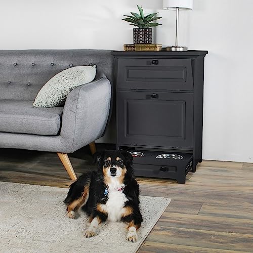Raised Dog Bowl Stand with Food Storage Cabinet - Black - Image 8