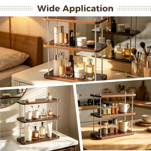 3 Tier Bathroom Countertop Organizer Shelf, Wooden Narrow Storage - Image 6