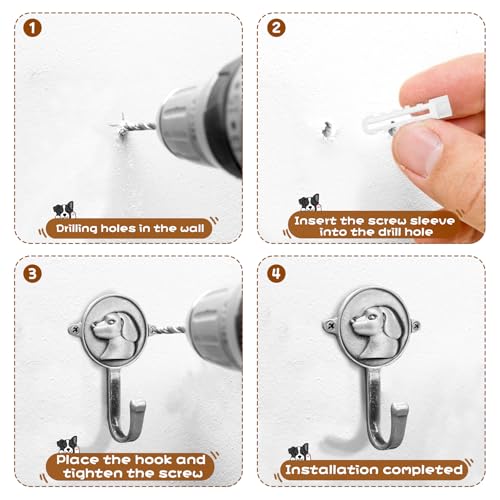 6PC Dog Head Shaped Hooks Wall Mount Pet Leash Hook Cat - Image 8