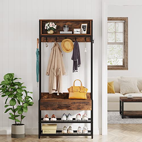 Tribesigns 3-in-1 Entryway Hall Tree with Shoe Bench and Hutch - Image 7