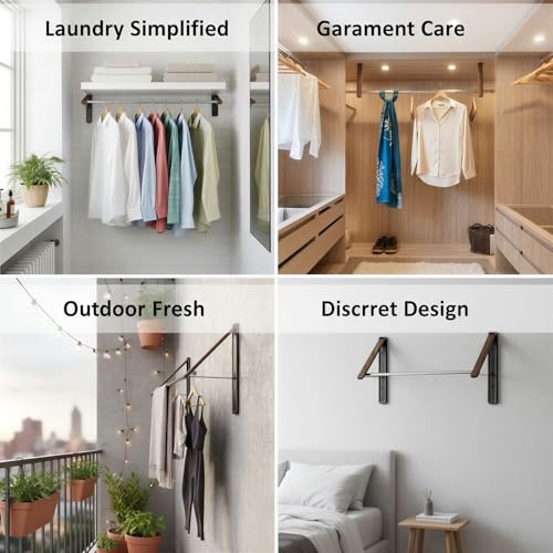 Wall Mounted Retractable Clothes Drying Rack, Walnut - Image 8