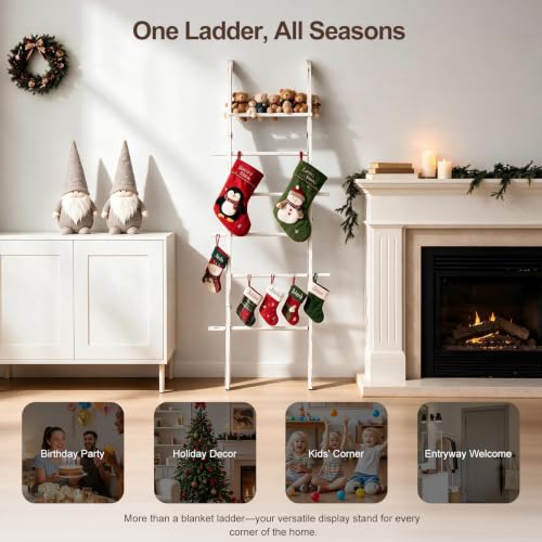 Blanket Ladder 67" Tall 6-Tier Wooden Farmhouse Rustic Towel Rack - Image 8