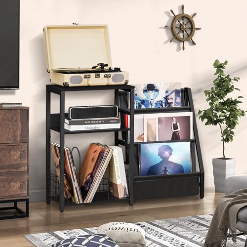 LELELINKY Black End Table,Record Player Stand with Vinyl Storage - Image 7
