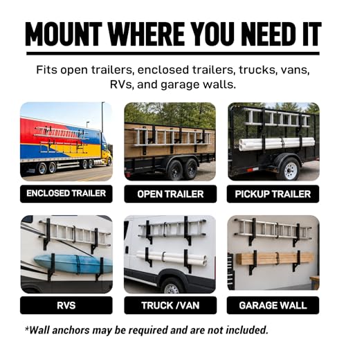4 Pack Trailer Ladder Rack, Steel Side Mount with Straps - Image 7