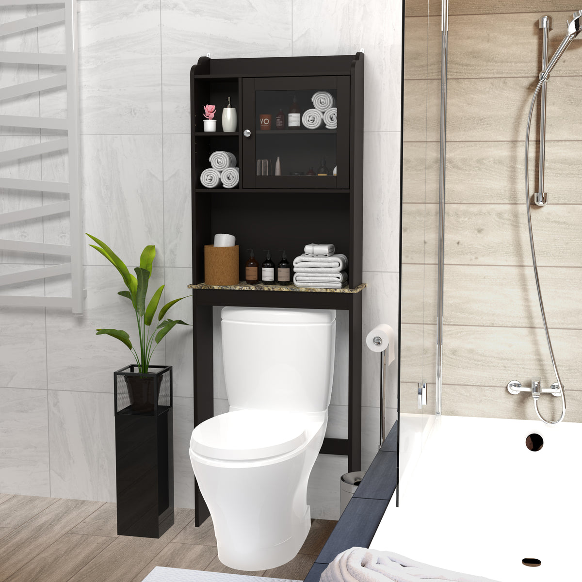 Modern Over The Toilet Space Saver Organization Wood Storage Cabinet For Home, Bathroom - Espresso - Image 5