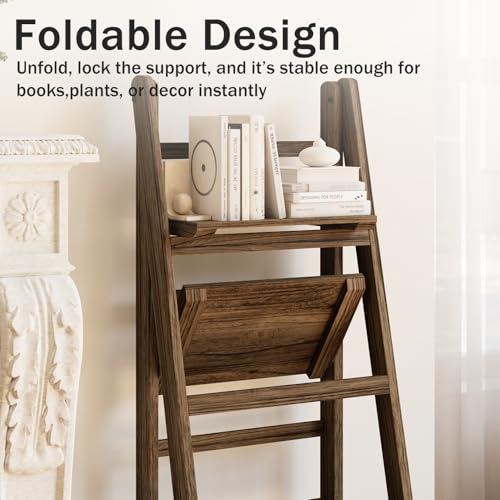 Ladder Shelf 4-Tier Foldable Solid Wood Bookshelf Plant Stand - Image 8